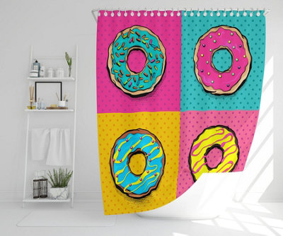 Set doughnut sweet food, donut cartoon pop art style (Shower Curtain) / Default Title Price Comparisons | Compare The Build