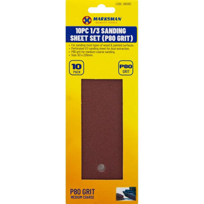 Set Of 10 1/3 Sanding Sheet Set Sandpaper Wood Diy P80 Grit 93 X 230mm