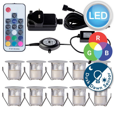 Set of 10 - 30mm IP67 Colour Changing LED Decking Kit with Photocell