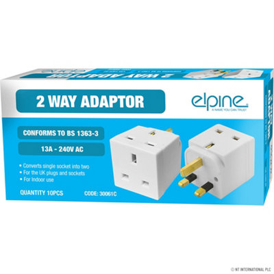 Set Of 10 Adaptor 2 Way Plug 3 Pin Socket 13 Amp Double Household Multi Electric
