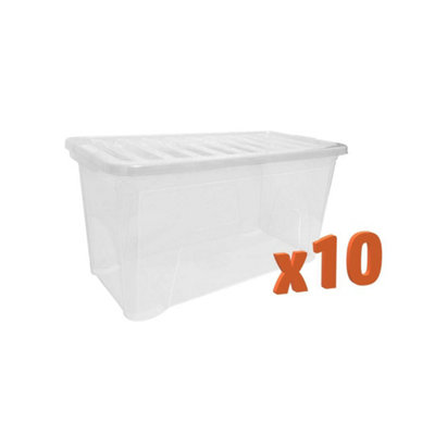 Set of 10 Extra Large 110L Plastic Storage Boxes with Lids Heavy-Duty ...