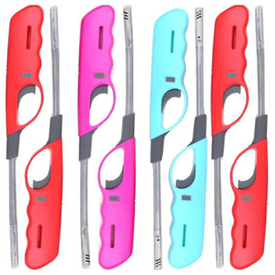 Set Of 10 Long Gas Lighters Refillable long Lasting Clicker With Safety Flame Lock Suitable For Bbqs, Kitchen