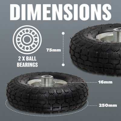 Set of 10 Pneumatic Sack Truck Hand Trolley Wheel Barrow Tyre Tyres 10" Replacement Wheels Black - 7