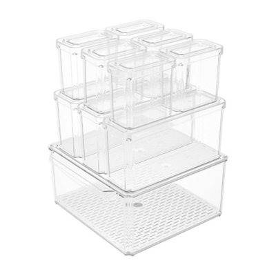 Set of 10 Stackable Clear Fridge Organisers Storage Boxes