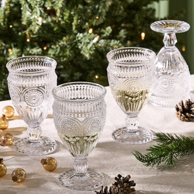 Set of 10 Vintage Luxury Embossed Glass Wine Goblets Wedding Decor ...