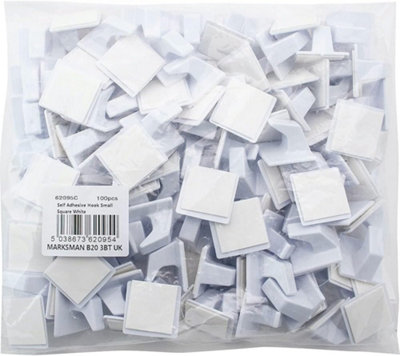 Set Of 100 Self Adhesive Hooks Small Square White Wall Door Peg Sticky