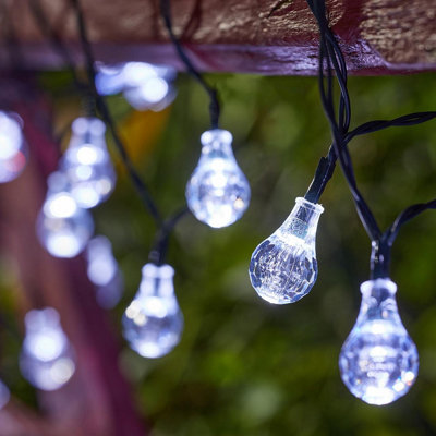 Set of 100 Solar Powered Orb Bulb String Lights - 15 Lumen Outdoor Garden Festoon Fairy Lighting with Cool White LEDs - L21.8m