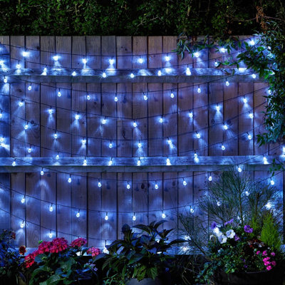 Set of 100 Solar Powered Orb Bulb String Lights - 15 Lumen Outdoor Garden Festoon Fairy Lighting with Cool White LEDs - L21.8m