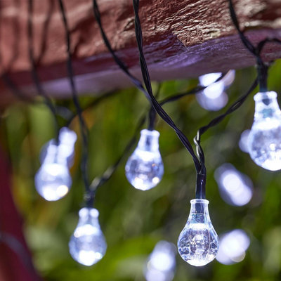 Set of 100 Solar Powered Orb Bulb String Lights - 15 Lumen Outdoor Garden Festoon Fairy Lighting with Cool White LEDs - L21.8m