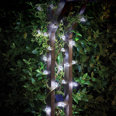 Set of 100 Solar Powered Orb Bulb String Lights - 15 Lumen Outdoor Garden Festoon Fairy Lighting with Cool White LEDs - L21.8m
