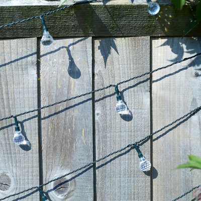 Set of 100 Solar Powered Orb Bulb String Lights - 15 Lumen Outdoor Garden Festoon Fairy Lighting with Cool White LEDs - L21.8m
