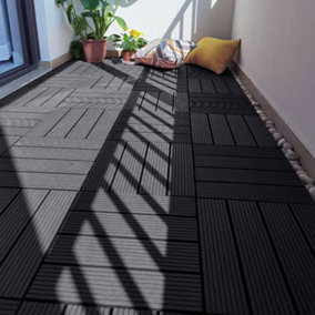 Set of 11 Black WPC Decking Waterproof Floor Tiles Set 30 cm x 30 cm
