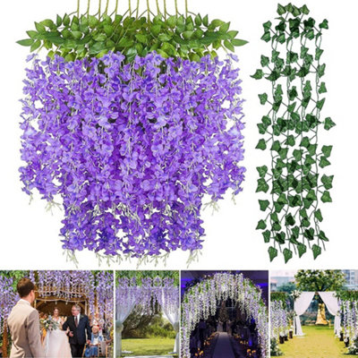 Set of 12 Artificial Hanging Flowers Wisteria Vine Wedding Decor 105 cm