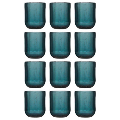 Set of 12 Blue Ribbed Short Tumbler Whisky Glasses Wedding Decorations Ideas