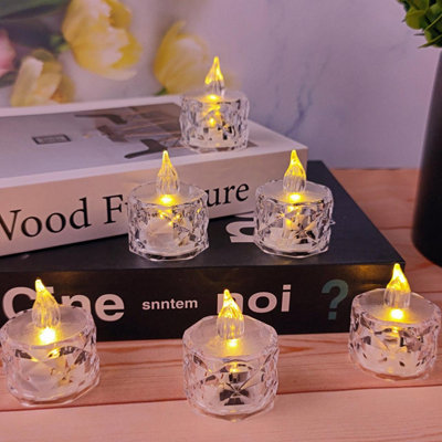 Set of 12 Clear Faceted LED Tealights - Battery Powered Faux Light Up ...