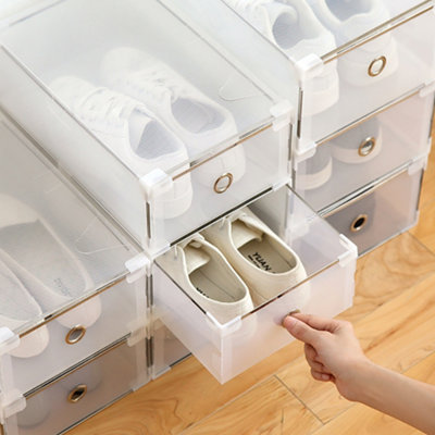 Set of 12 Clear Plastic Pull Out Shoe Storage Box Drawer Organiser