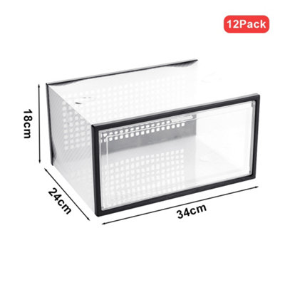 Set of 12 Clear Plastic Stackable Foldable Shoe Storage Box Organiser ...