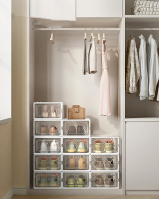Set of 12 Clear Shoe Boxes, Stackable Shoe Storage Organizers, Foldable ...