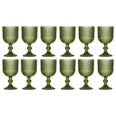 Set of 12 Green Ribbed Drinking Glasses Wine Goblets Wedding Decorations Ideas