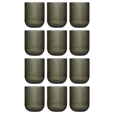 Set of 12 Grey Ribbed Short Tumbler Whisky Glasses Wedding Decorations Ideas