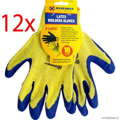 Set Of 12 Latex Coated Builders Garden Work Gardening Gloves X-large Grip