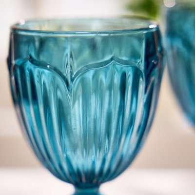 Set of 12 Luxury Embossed Blue Drinking Glass Spring Summer Wine ...