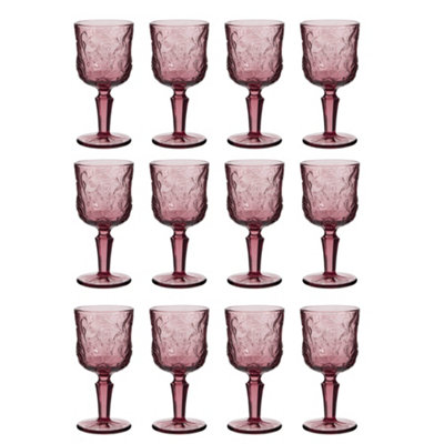 Set of 12 Luxury Embossed Pink Drinking Wine Glass Wine Goblets 270ml