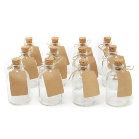 Set of 12 Mini 50ml Glass Bottles Includes Decorative labels - M&W