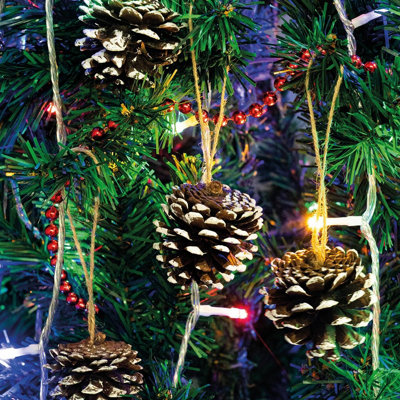 Set of 12 Pinecone Christmas Tree Decorations with Hanging Loop - Festive Xmas Rustic Pine Cone Bauble Home Decor - White Tipped
