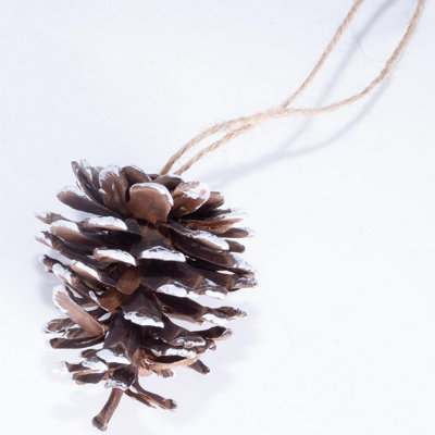 Set of 12 Pinecone Christmas Tree Decorations with Hanging Loop - Festive Xmas Rustic Pine Cone Bauble Home Decor - White Tipped
