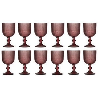 Set of 12 Pink Ribbed Drinking Glasses Wine Goblets Wedding Decorations Ideas