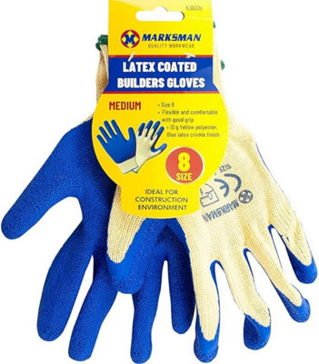 Set Of 12 Rubber Coated Builders Garden Work Gardening Gloves Latex Medium