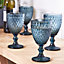 Set of 12 Vintage Blue Embossed Diamond Drinking Wine Glass Goblets