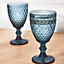 Set of 12 Vintage Blue Embossed Diamond Drinking Wine Glass Goblets