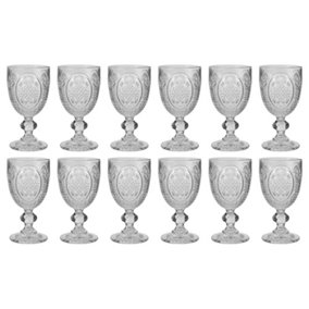 Set of 12 Vintage Clear Embossed Drinking Goblet Wine Glasses