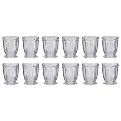 Set of 12 Vintage Clear Embossed Drinking Short Tumbler Whisky Glasses Father's Day Gifts Ideas