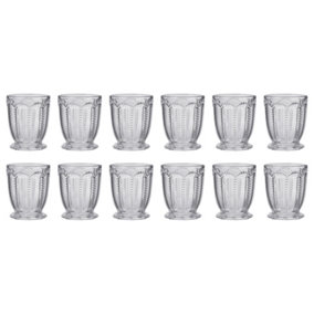 Set of 12 Vintage Clear Embossed Drinking Short Tumbler Whisky Glasses Father's Day Wedding Decorations Ideas