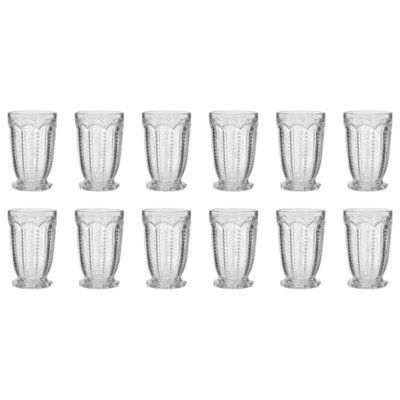 Set of 12 Vintage Clear Embossed Drinking Tall Tumbler Glasses Father's Day Wedding Decorations Ideas