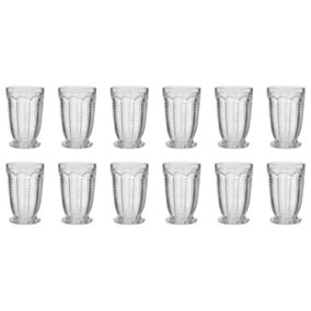 Set of 12 Vintage Clear Embossed Drinking Tall Tumbler Glasses