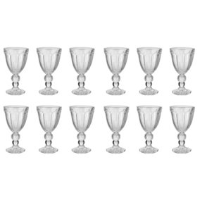 Set of 12 Vintage Clear Embossed Drinking Wine Goblet Glasses