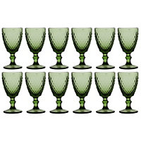 Set of 12 Vintage Green Embossed Diamond Drinking Wine Glass Goblets