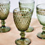 Set of 12 Vintage Green Embossed Diamond Drinking Wine Glass Goblets