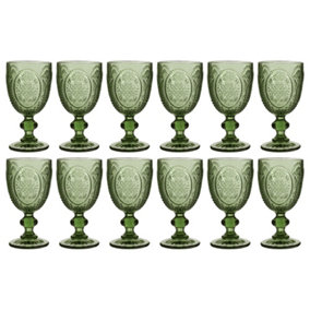 Set of 12 Vintage Green Embossed Drinking Goblet Wine Glasses Father's Day Wedding Decorations Ideas
