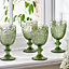 Set of 12 Vintage Green Embossed Drinking Goblet Wine Glasses