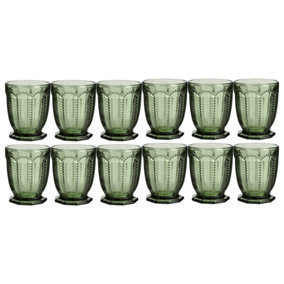 Set of 12 Vintage Green Embossed Drinking Short Tumbler Whisky Glasses Father's Day Gifts Ideas
