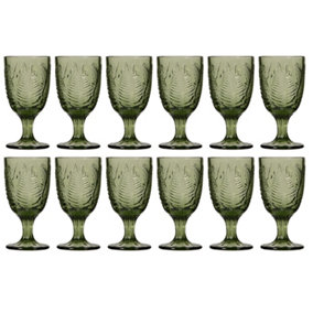 Set of 12 Vintage Green Leaf Embossed Drinking Wine Glass Goblets