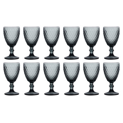 Set of 12 Vintage Grey Diamond Embossed Drinking Wine Glass Goblets Father's Day Wedding Decorations Ideas