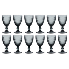 Set of 12 Vintage Grey Diamond Embossed Drinking Wine Glass Goblets