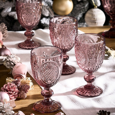Set of 12 Vintage Luxury Pink Embossed Drinking Glass Spring Summer ...