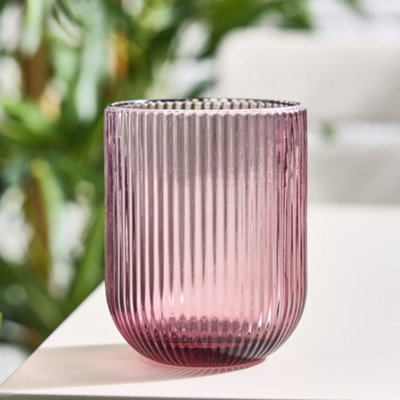 Set of 12 Vintage Luxury Pink Ribbed Short Drinking Glass Whisky Glass ...